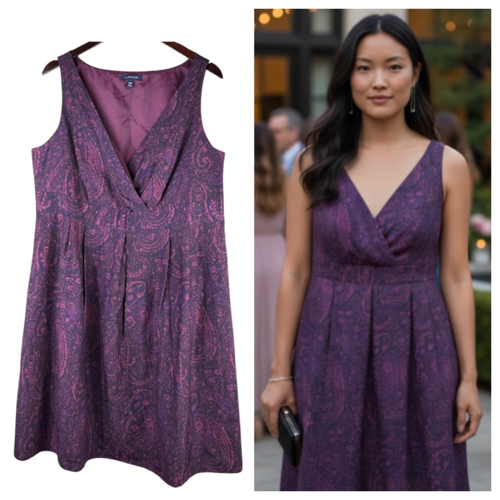 Lands End Dress Sz 16W XL 1X Purple Paisley SILK Blend Elegant Party Wedding